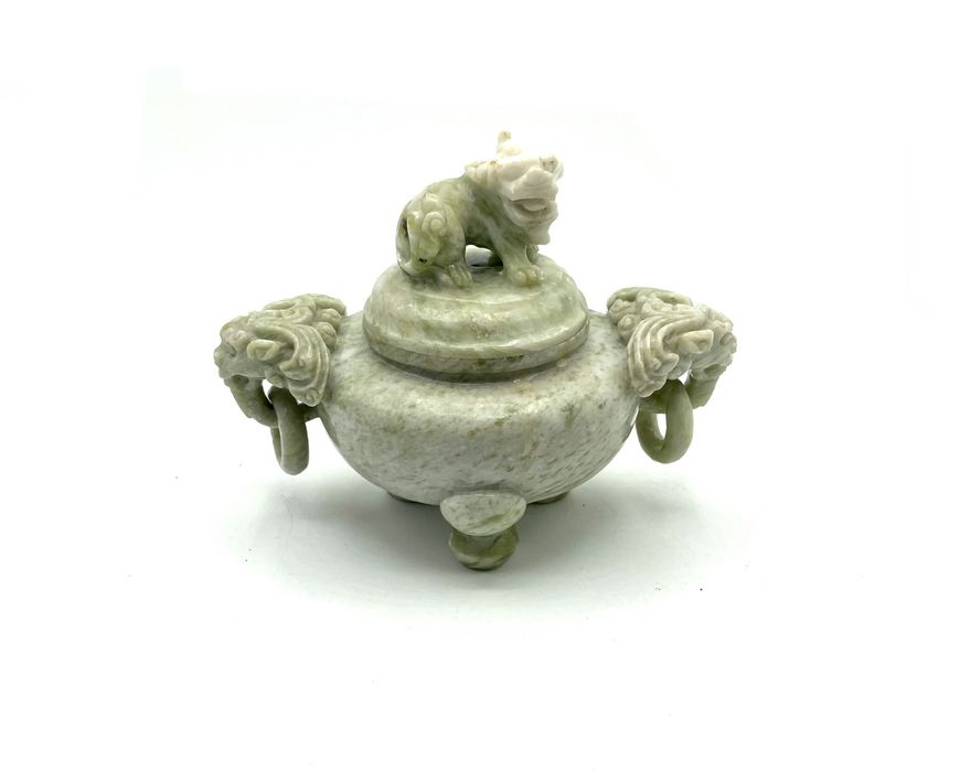 Defumador oriental cão foo e dragões pedra jade