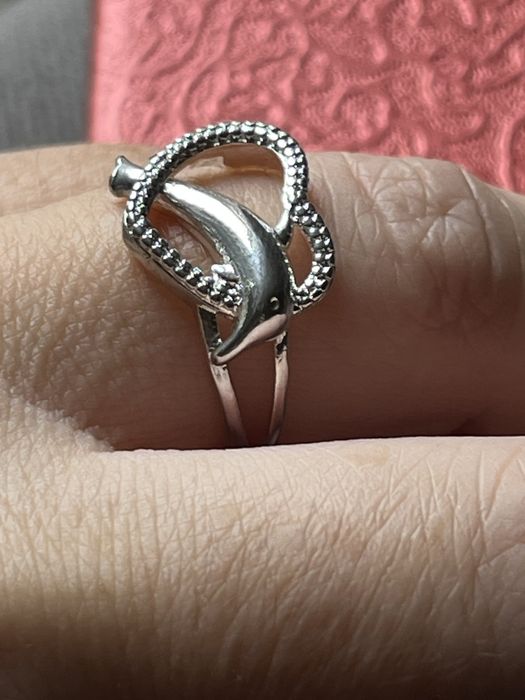 Pierścionek srebrny serce delfin duży srebro 925 nowy