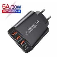 Зарядний пристрій 5A / 30W QC3 / QC4 на 3 порти USB та 1 USB type-c