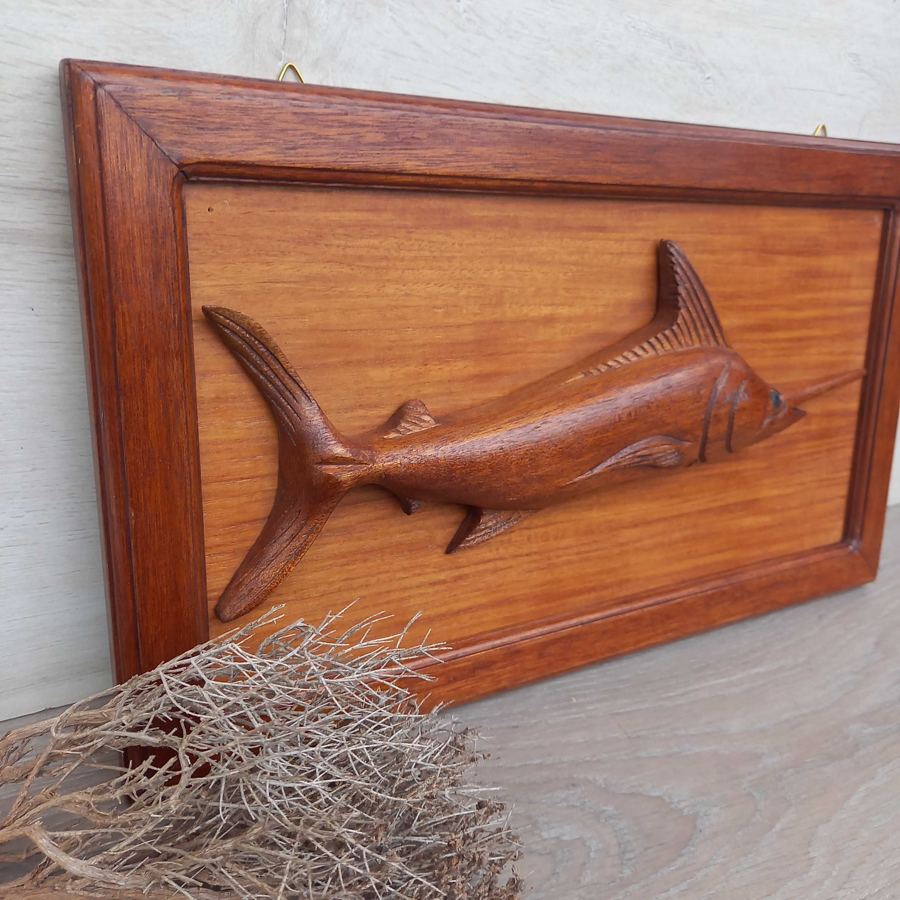 Wędkarstwo drewniany obraz przestrzenny ryba MARLIN 50x29cm