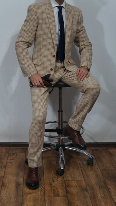 Garnitur Asos Rozmiar 48 Kolor Beżowy Krata