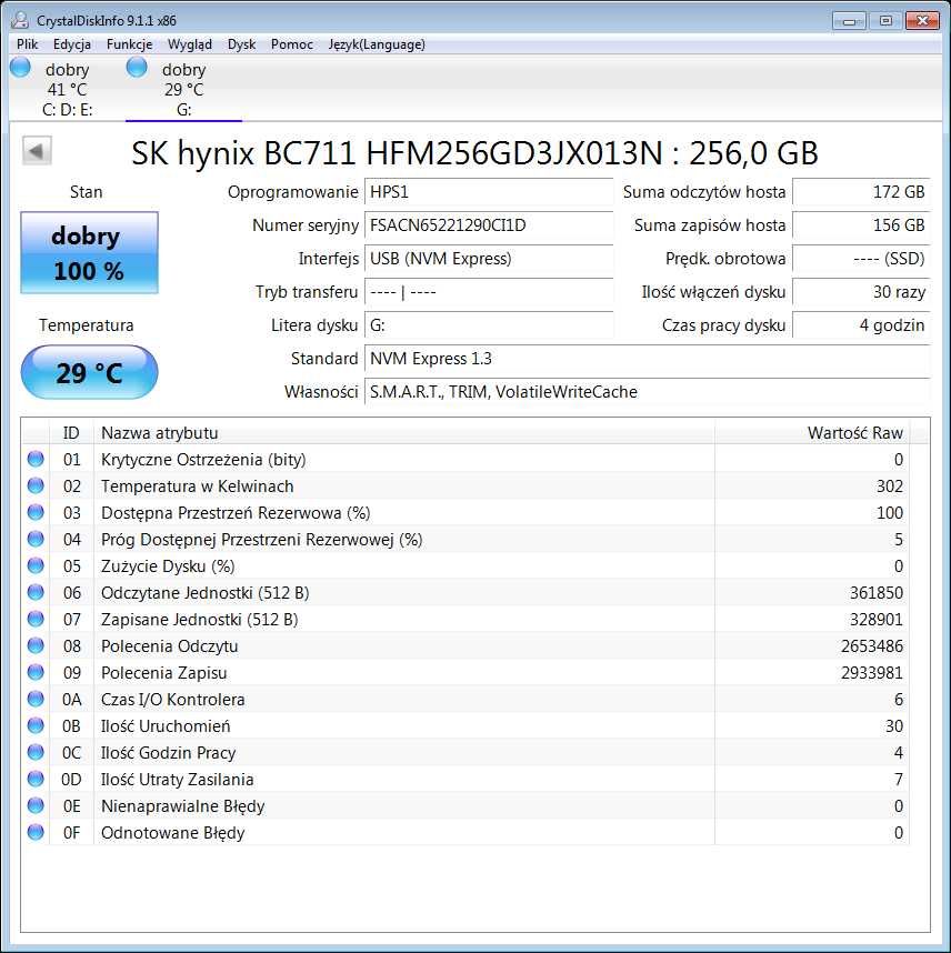 HYNiX BC711 256GB M.2 2280 PCIe Gen3 x4 HFM256GD3JX013N Dysk SSD NVMe