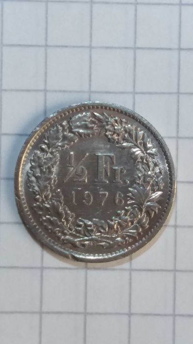 Швейцарская монета 1/2 раппен 1976г Confoederatio Helvetica перевёртыш