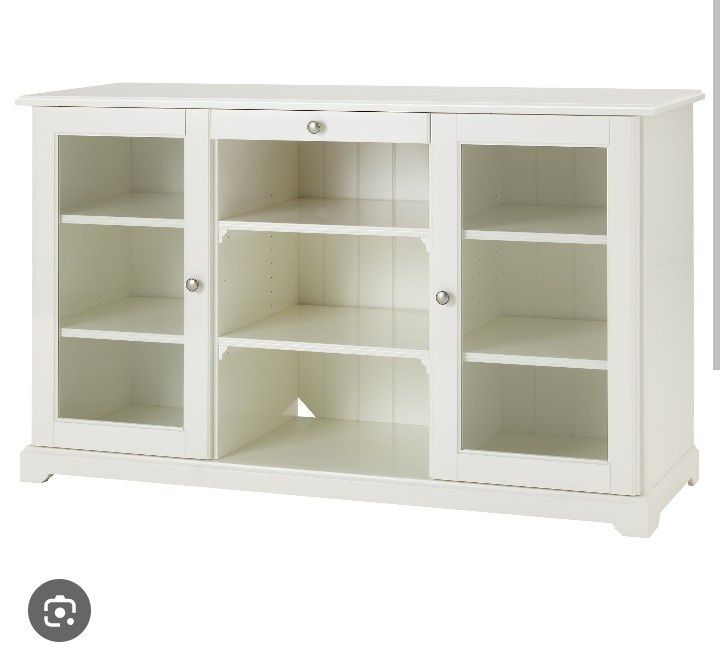 Zestaw mebli do salonu Ikea Liatorp biały - kredens, witryna, regał