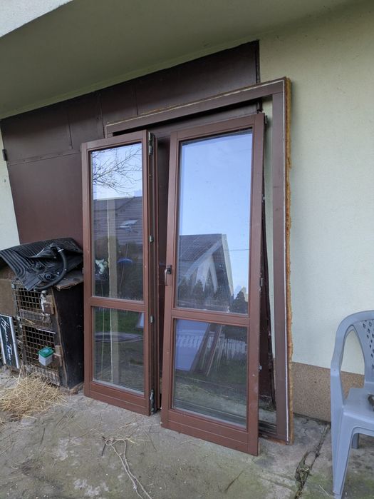 Okno tarasowe l balkonowe podwójne 220x148 drewniane