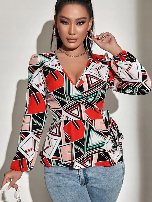 Bluzka Casual Z Bufiastymi Rękawami Baskinka S 36