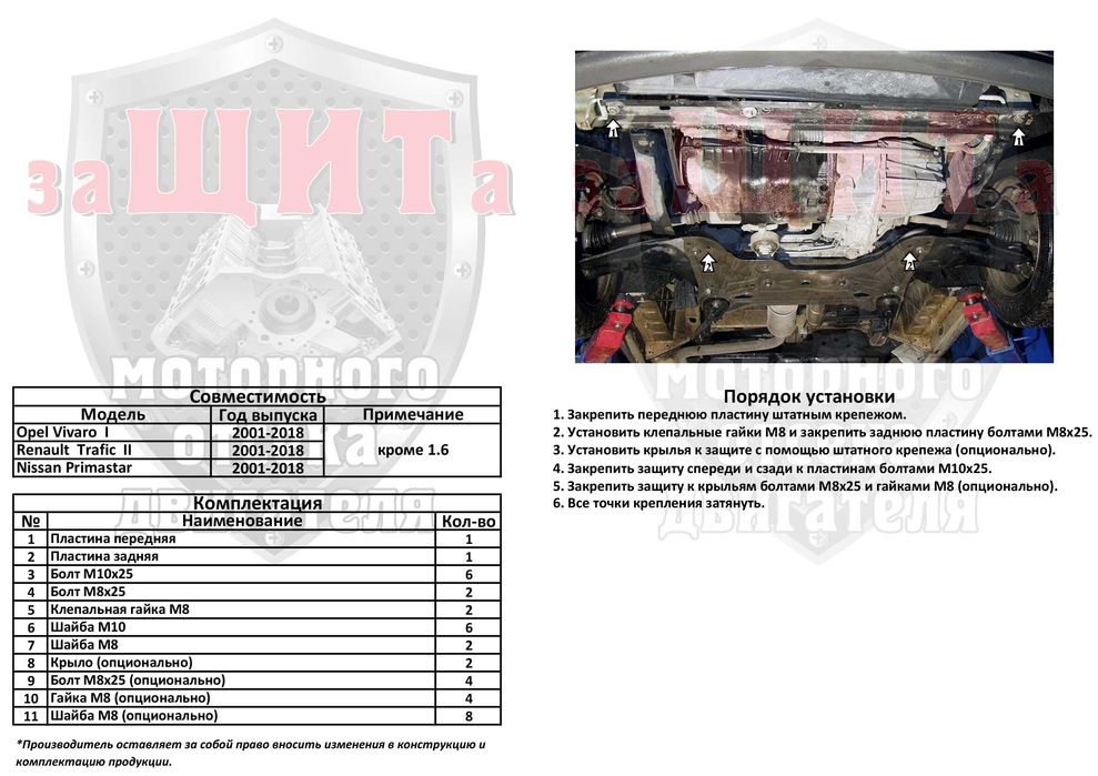 Защита двигателя Opel Vivaro, Опель Виваро ,Рено Траффик