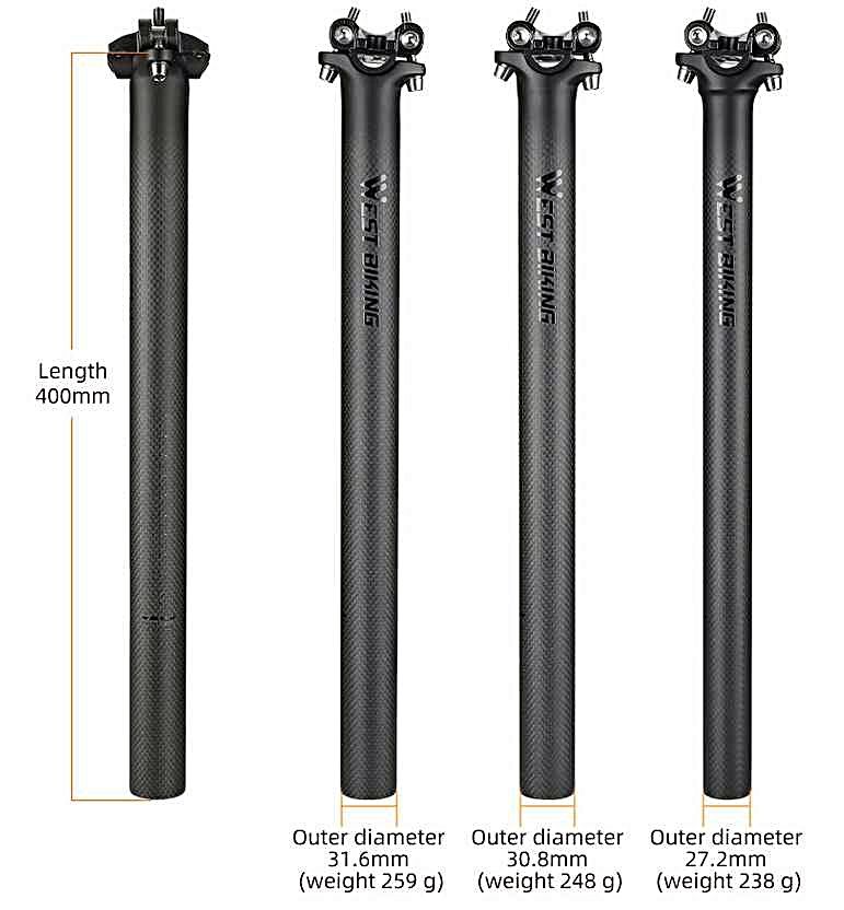 WESTBIKING Lekka Sztyca Karbonowa Wspornik Siodła 31,6 / 400 mm / 254g