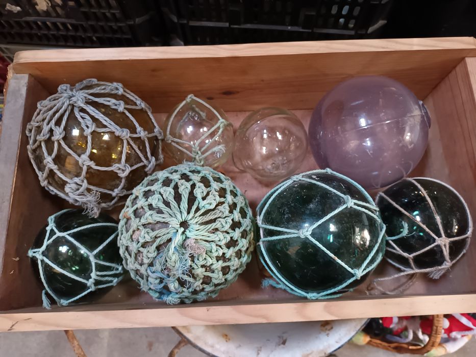 Boias de pesca antigas em vidro soprado