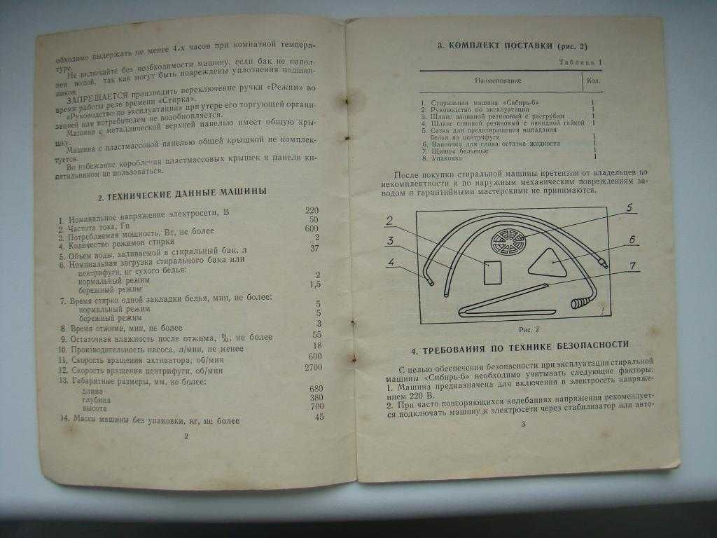 Паспорт руководство по эксплуатации к стиральной машине Сибирь- 6 СССР