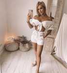 La Manuel komplet muslinowy bialy beżowy xs/s m/l top spodenki unique