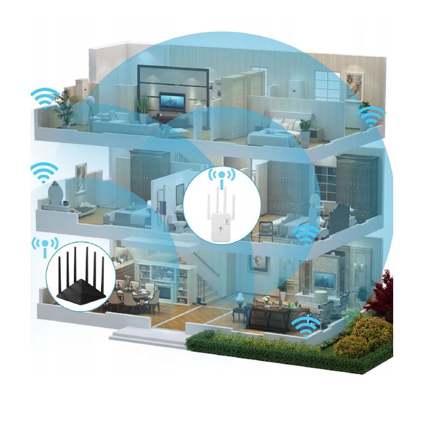 Wzmacniacz Sygnału Wifi Cztery Anteny Repeater 2.4G / 5G 1200 Mbps