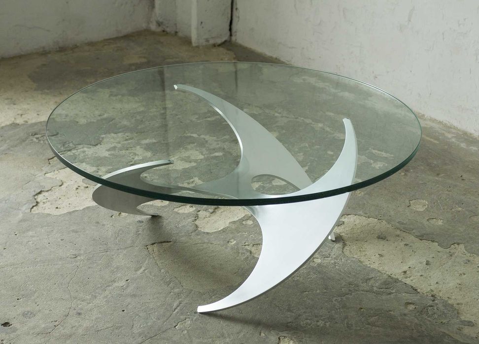 Designerski stolik kawowy szklany metalowy okrągły vintage