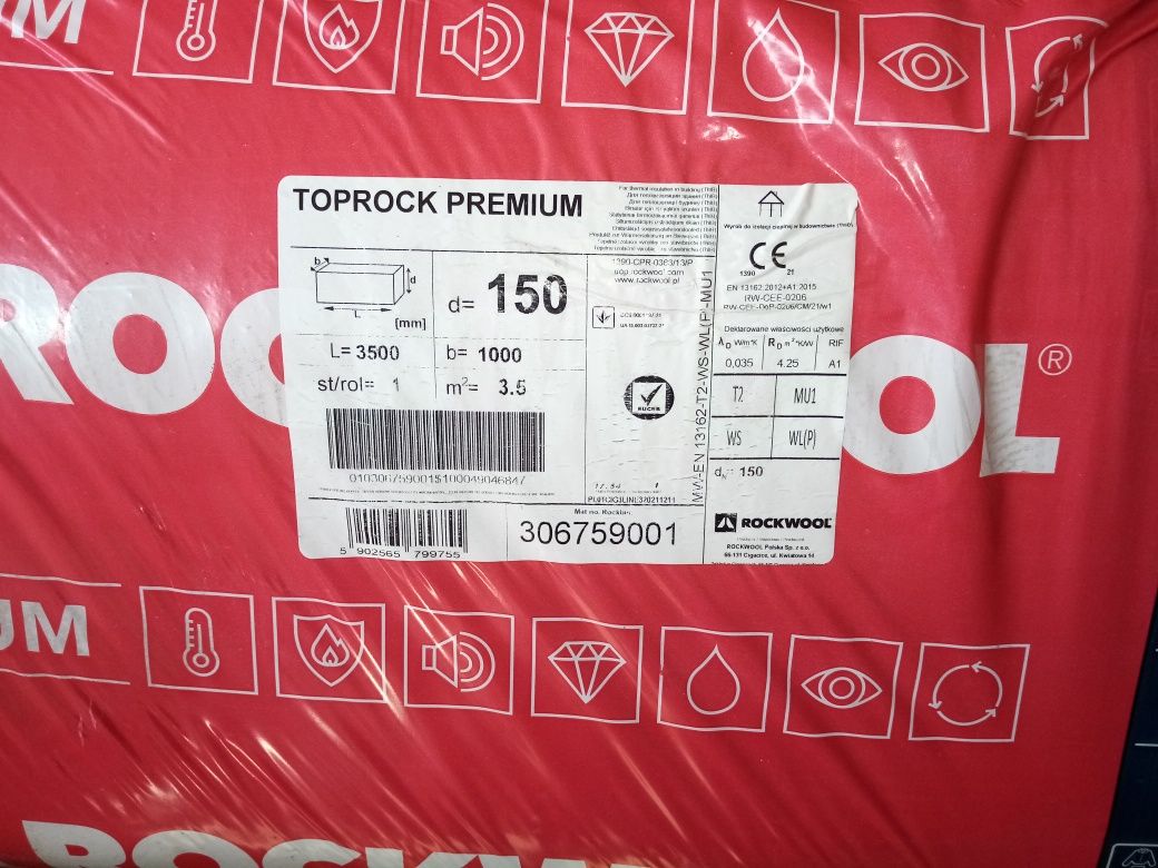 wełna mineralna rockwool, toprock premium 150mm I INNE