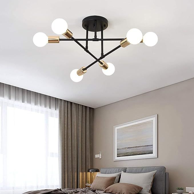 Żyrandol Retro Wenppran Metalowy Sputnik 6 lamp Czarny E27