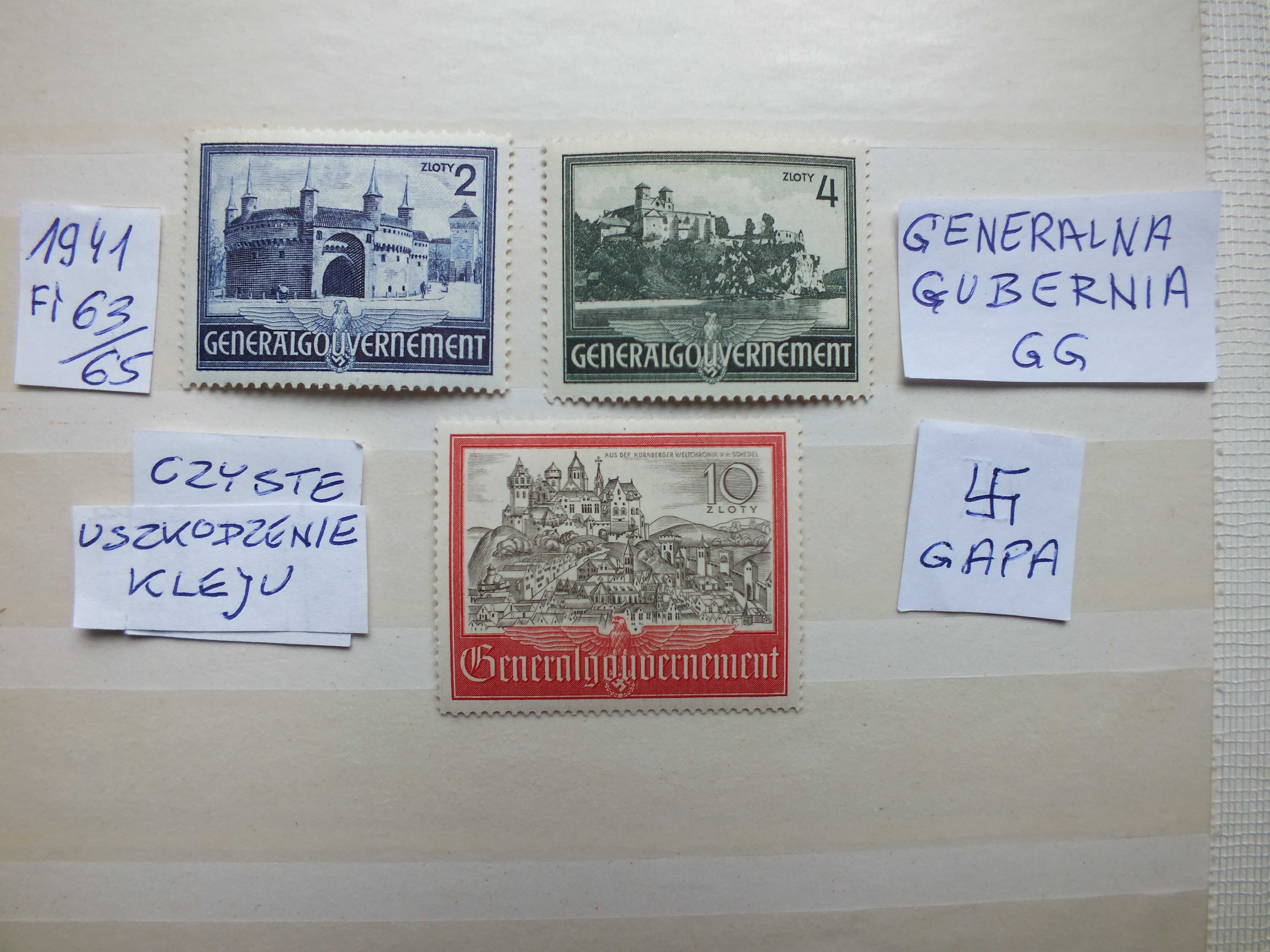3szt. znaczki Fi63/65 GG Niemcy 1940r. KRAKÓW Swastyka,Gapa czyste PMW