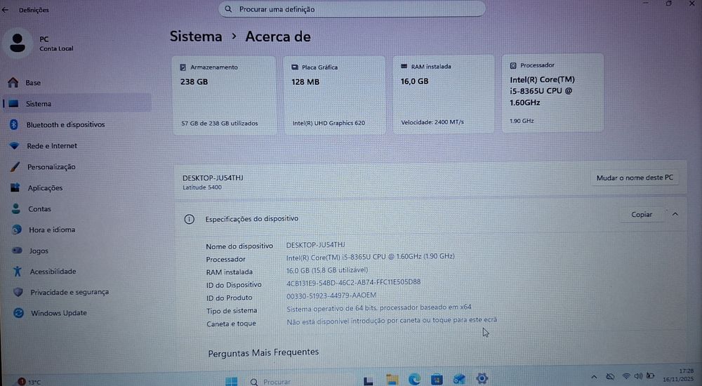 Portátil Dell Latitude 5410 - I5 8th Ger. 16Gb RAM