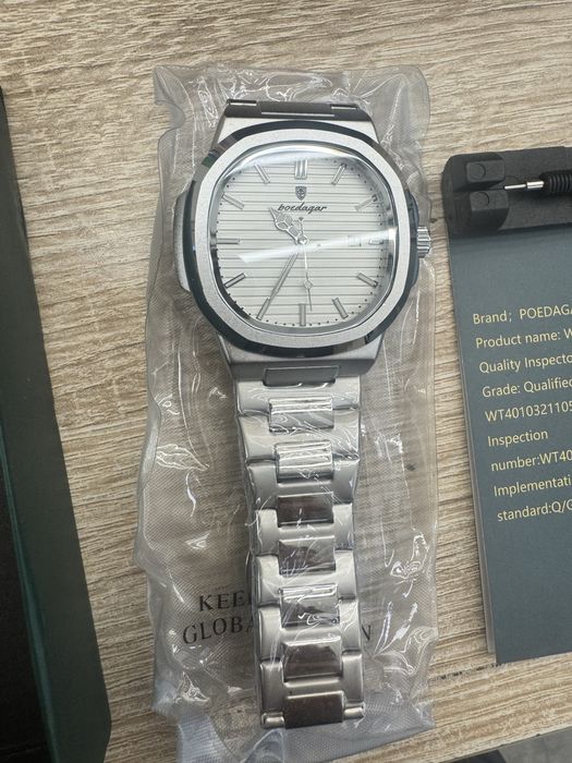 Мужские часы Poedagar Nautilus серебряные, белый циферблат