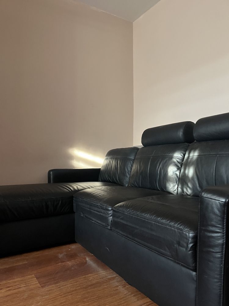 Duża skórzana rozkładana sofa czarna Ikea 3 os