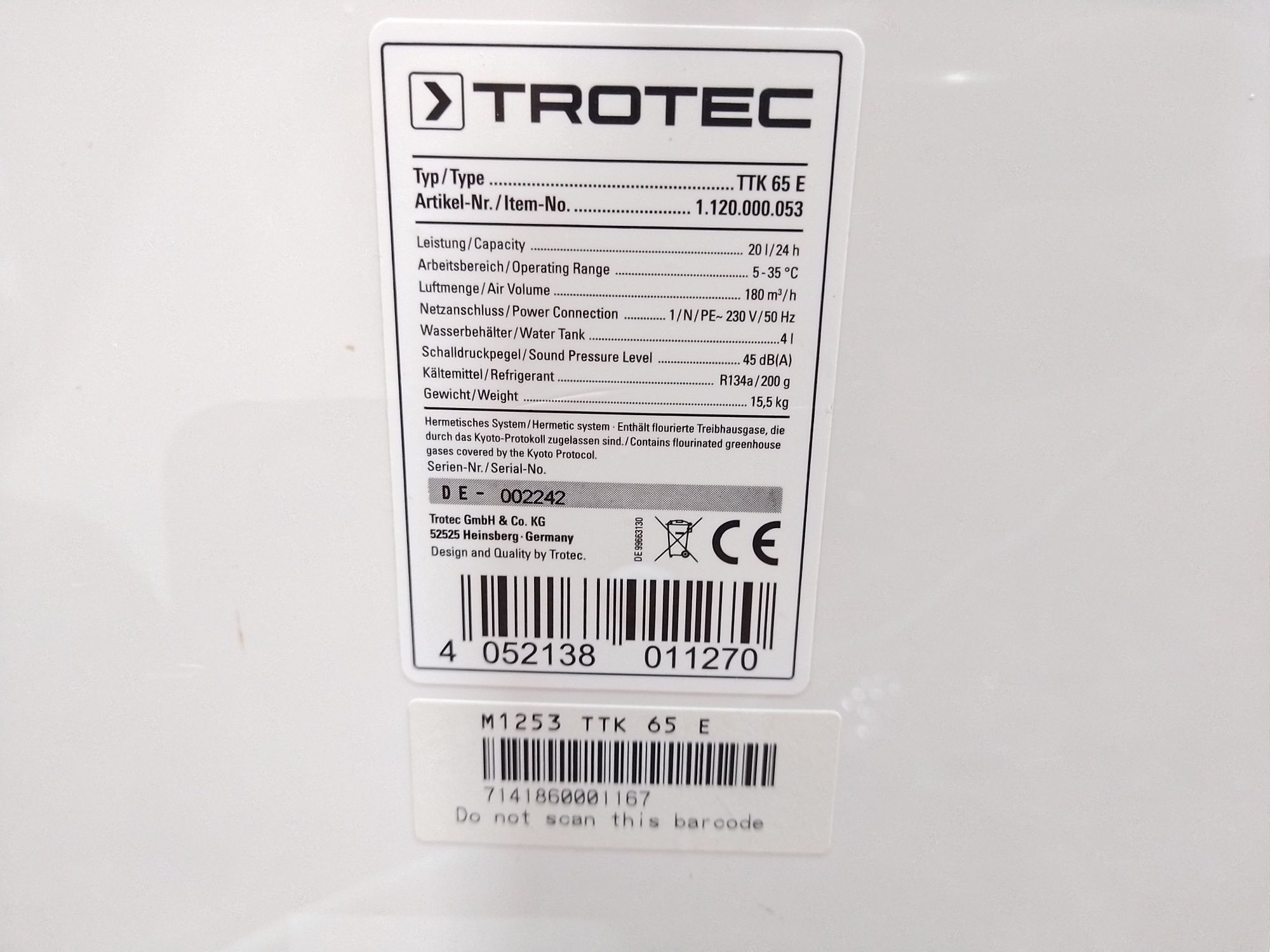 desumidificador Trotec Modelo TTK 65 E.  Casa quarto apartamento.