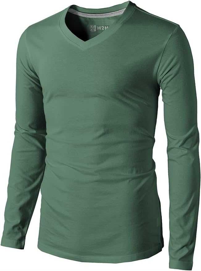 Casual Slim Fit Long Sleeve T-Shirts Soft Lightweight V-Neck/Crew-Neck