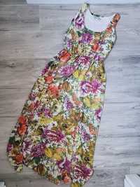 Maxi sukienka kwiaty rozcięcia tropikalny print boho S/M