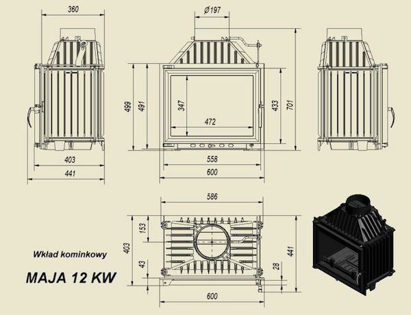 Каминная топка KRATKI ZUZIA-16 кВт також є інші моделі та комплектуючі