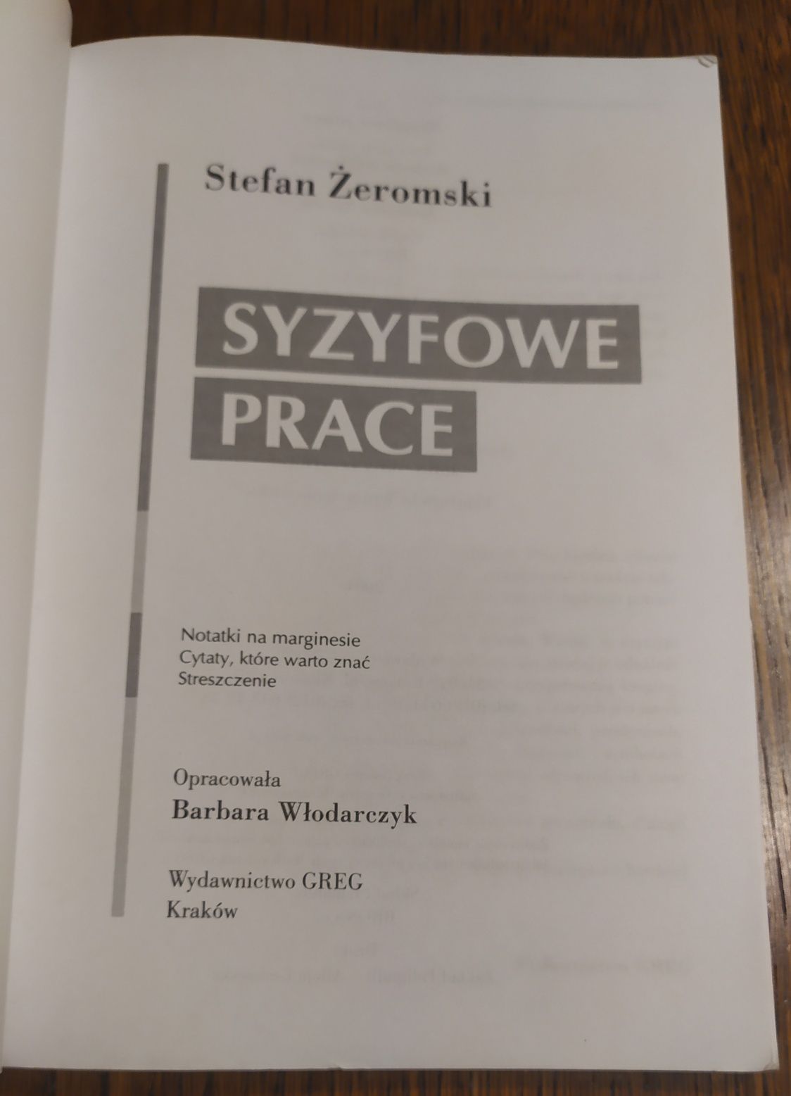 Syzyfowe prace Stefan Żeromski GREG - lektura z opracowaniem