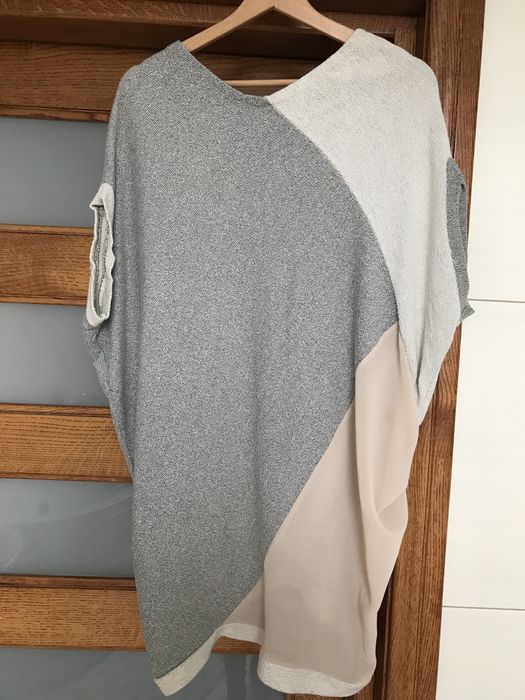 Długi sweter, tunika z łączonych materialów