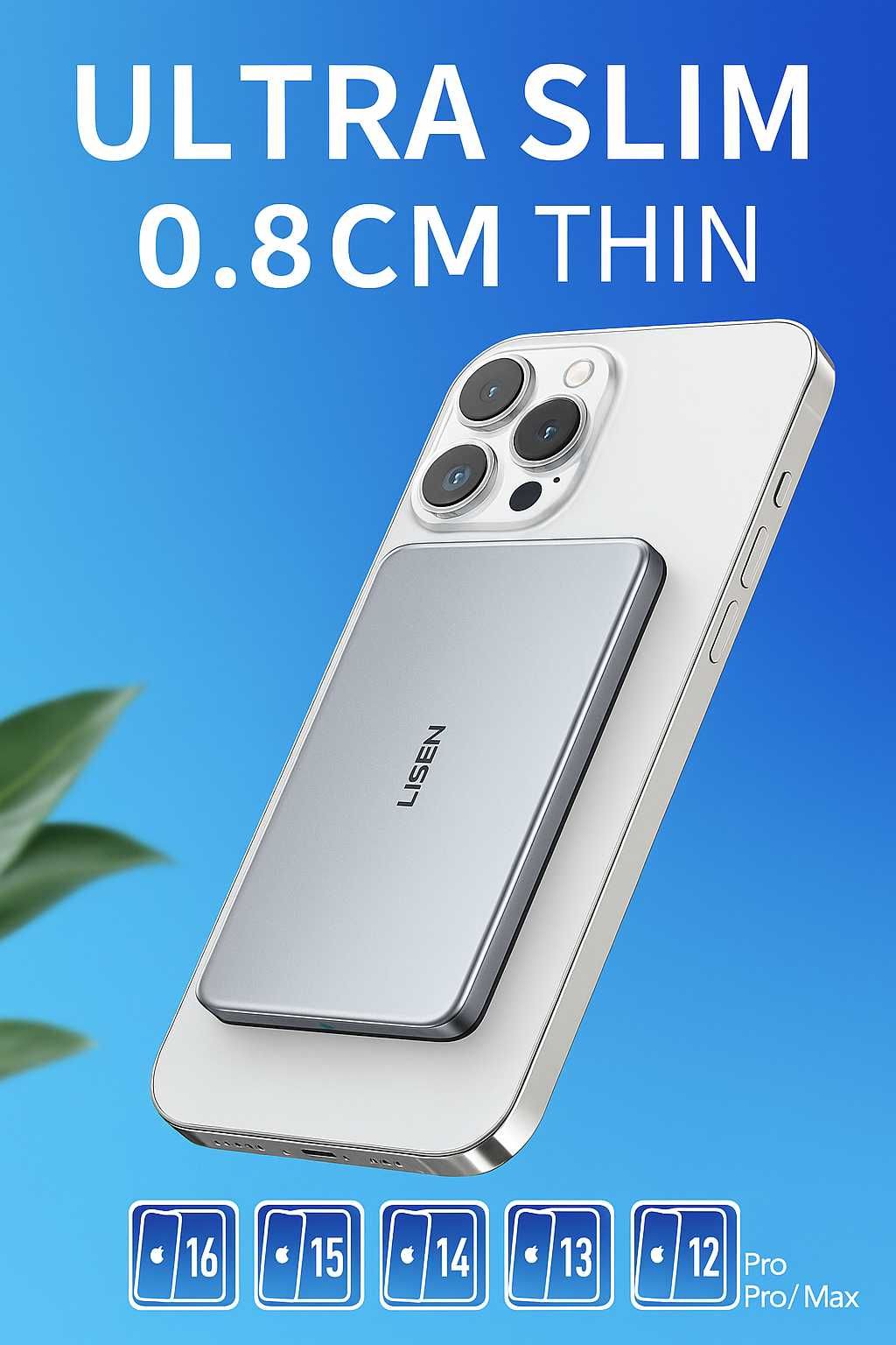 LISEN Power Bank MagSafe 5000 mAh – cienki magnetyczny do iPhone 12-16