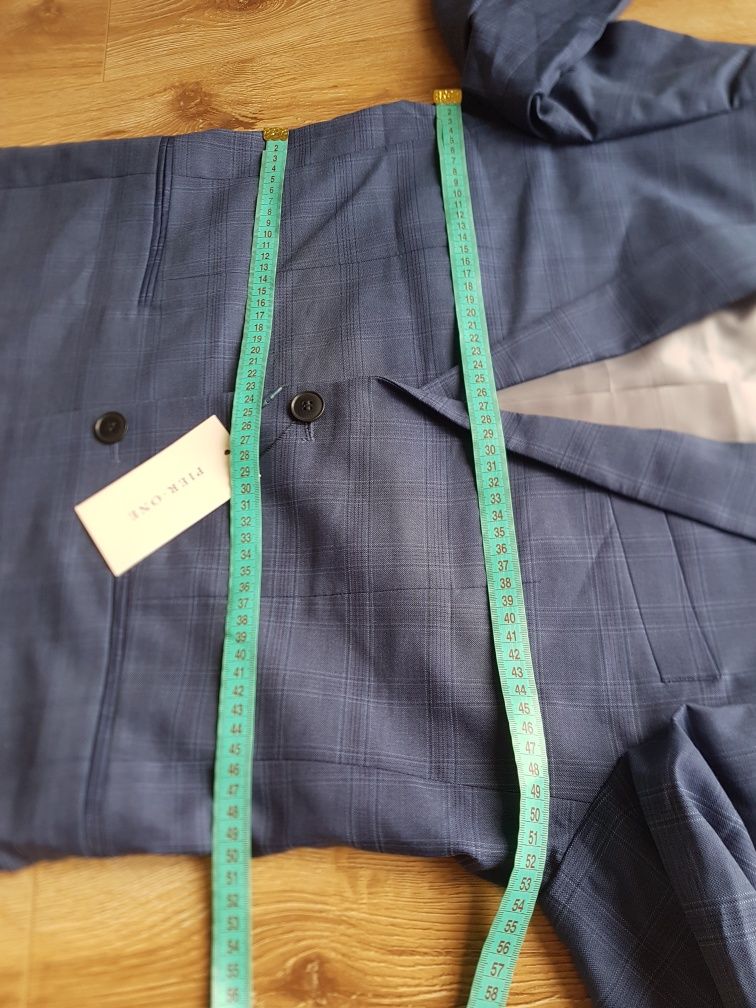 50 L Pier One garnitur męski w kratę blue niebieski marynarka spodnie