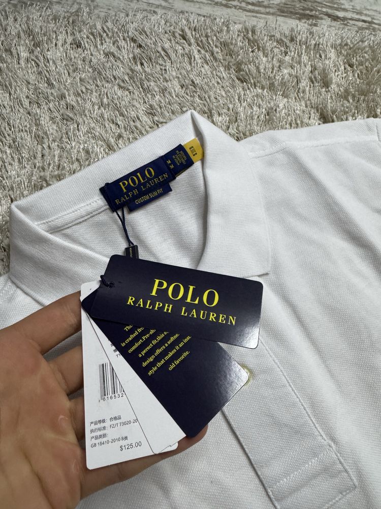 Біла футболка-поло Polo Ralph Lauren з темно-синім логотипом