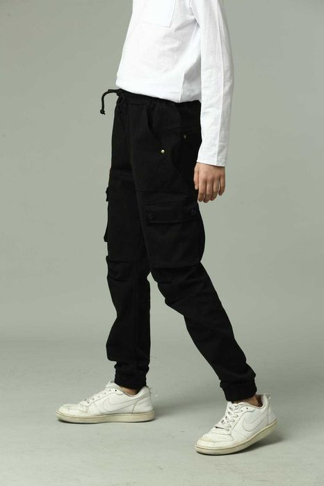Штани чорні карго підліткові для хлопчиків, штани шкільні для хлопчика