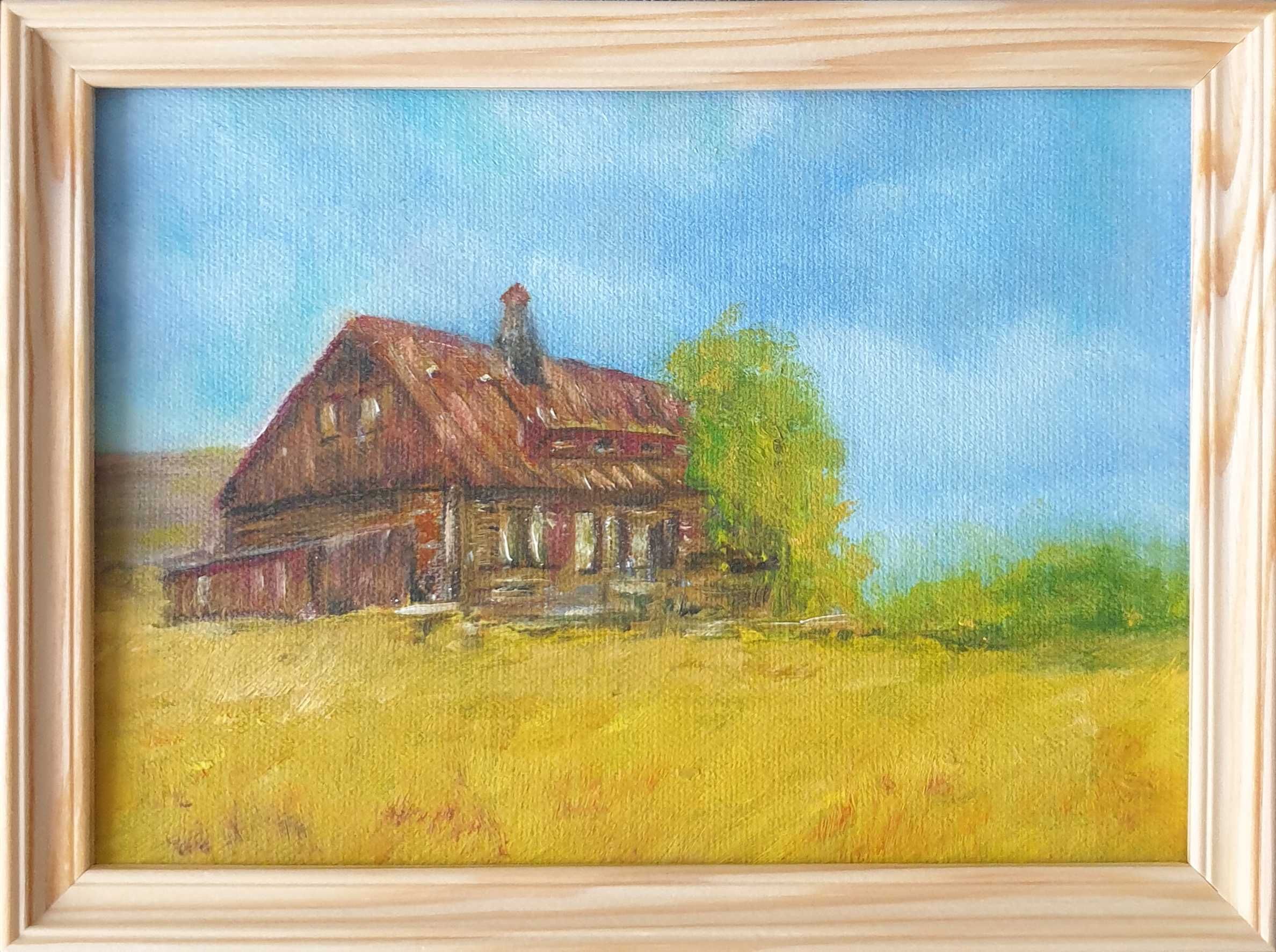 Obraz olejny "Chatka górzystów" pejzaż 15x21cm+rama