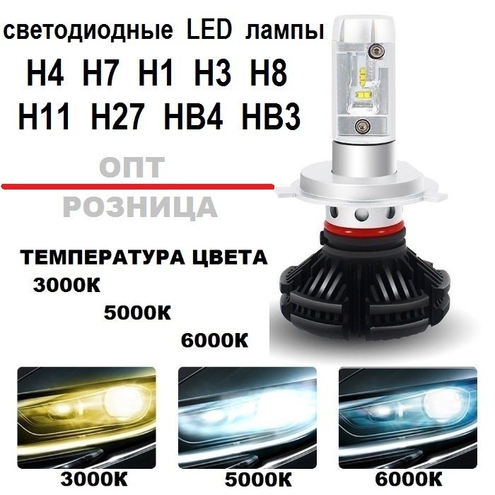 Светодиодные LED лед лампы H4,Н7,Н1,Н3,Н8,Н11,Н27,НВ3,НВ4.. Есть Опт