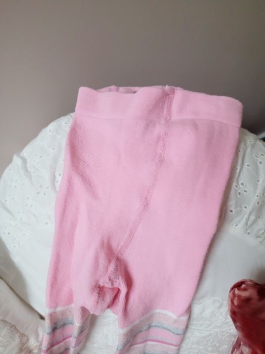 Ciepłe rajstopy 92-98 rajstopki cukierkowy róż w paski