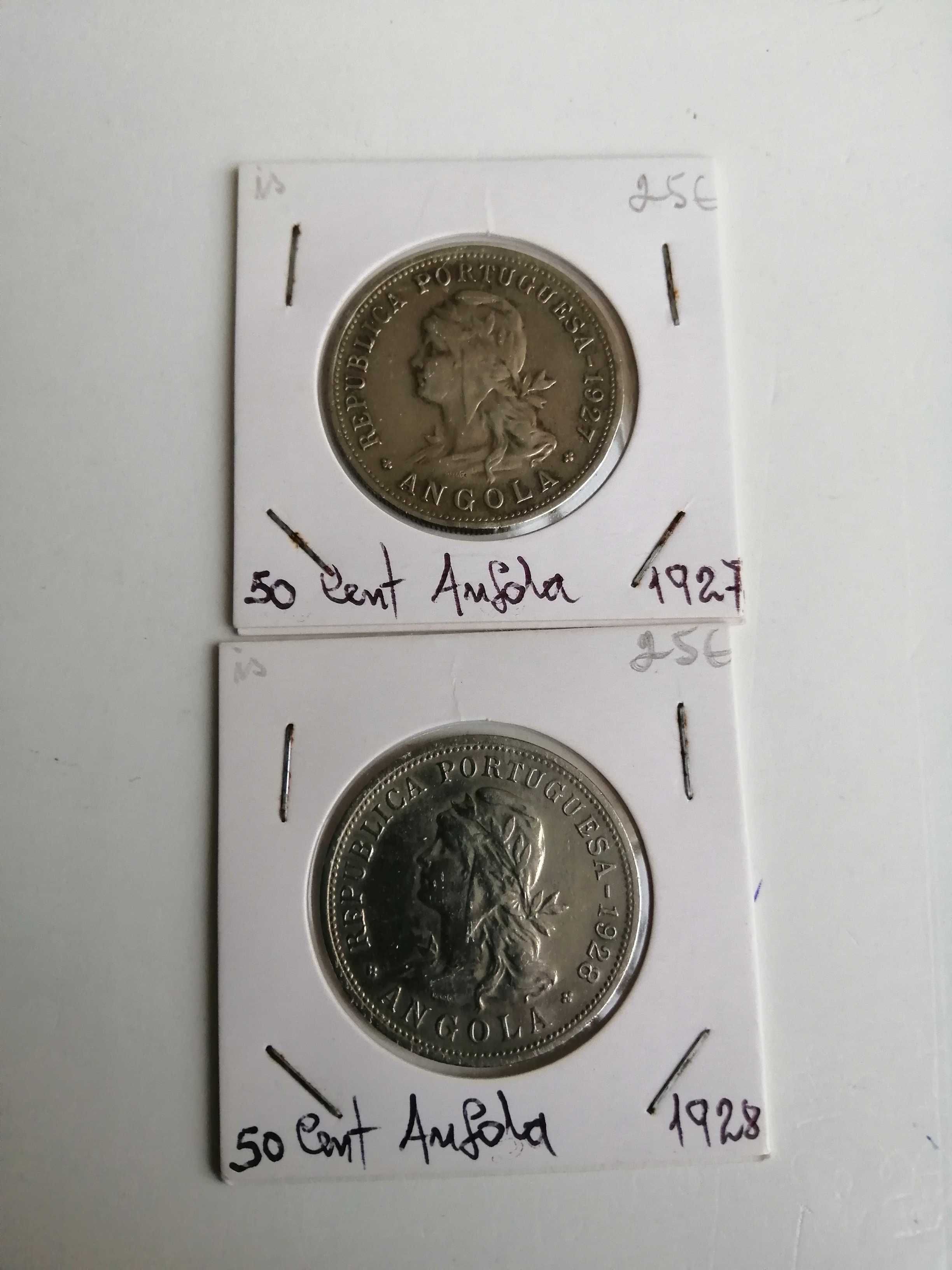 Moedas de 50 cents. Angola alpaca de 1922/1923 e 1927 /1928.