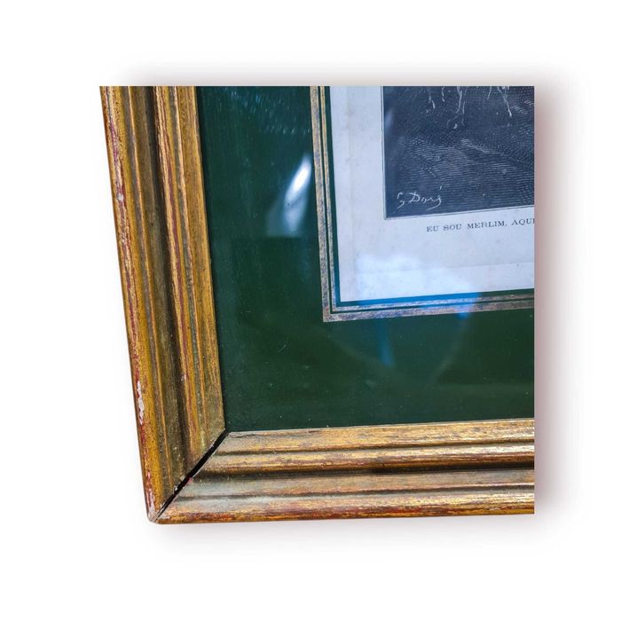 Quadro Antigo Gravura Gustave Doré – Tema Merlim (48×41 cm)