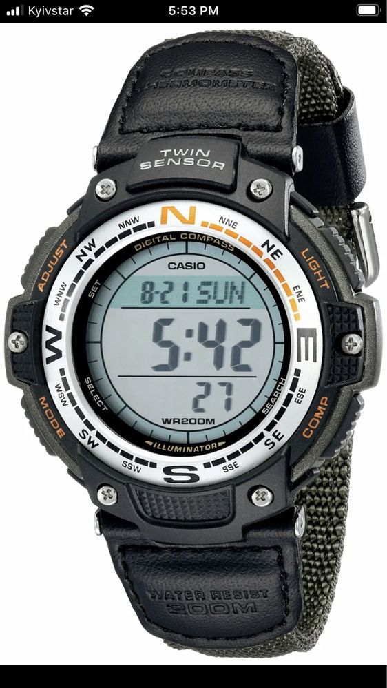 тактичний годинник Casio SGW100B-3V, компас, pro-trek, g-shock