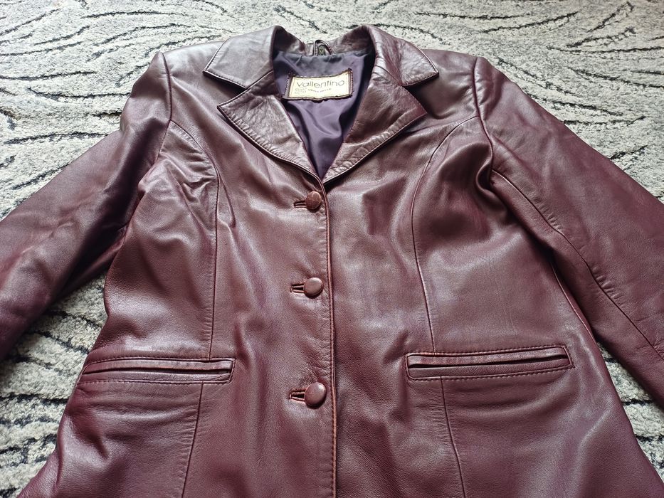 Kurtka damska skórzana Valentino M genuine lamb leather bordowa retro