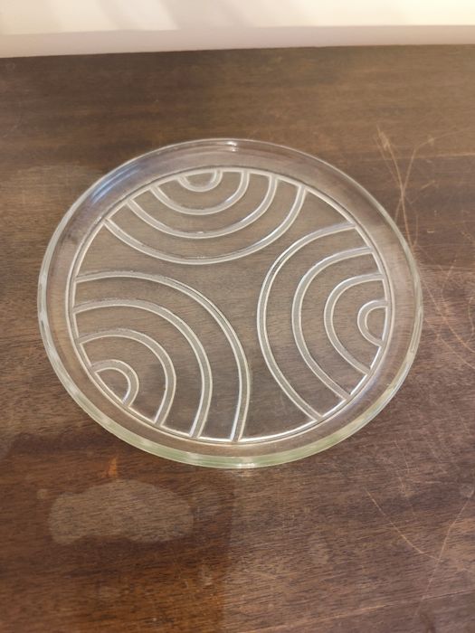 Interesujący szklany talerz taca patera na słodkości HSG hortensja PRL