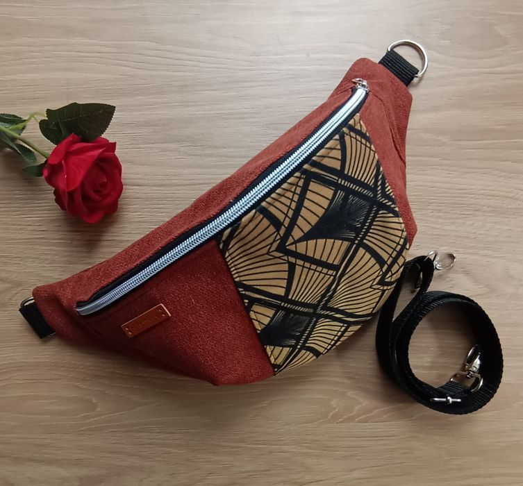 Nerka torebka saszetka ceglasta z motywem art deco handmade rękodzieło