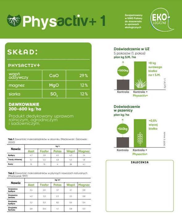 Granulowany nawóz  PHYSACTIV+1  MgO 12, SO3 12,  Kizeryt. Op. BB 600kg