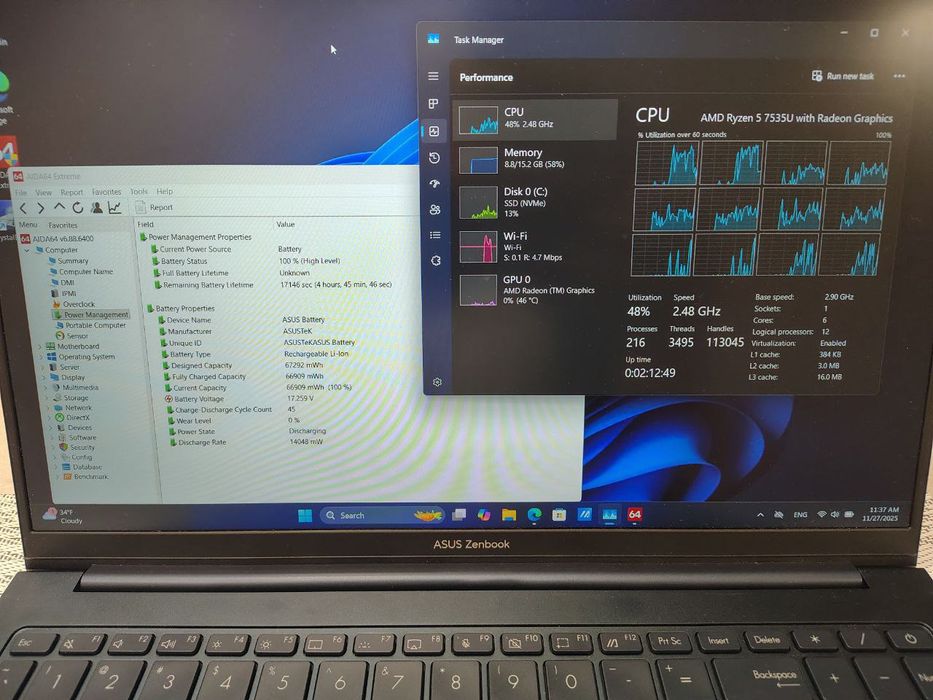 Asus Zenbook 15 UM3504D Ryzen 5 7535U/16GB/512 SSD/FHD