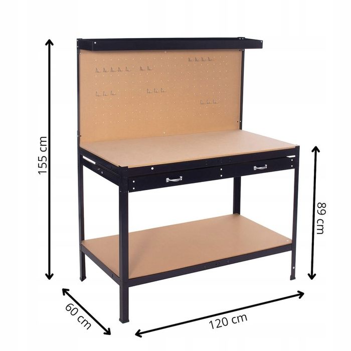 Stół Warsztatowy Blat Roboczy Narzędziowy Do Garażu Solidny Duży +hacz