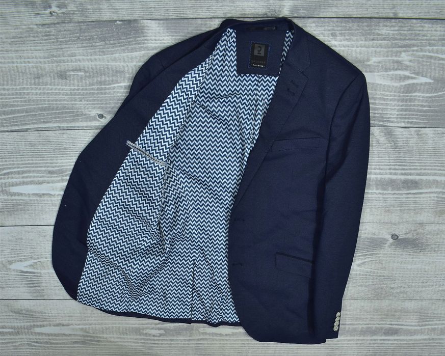 Calamar Tailored Granatowa Marynarka Męska Z Mieszanki Materiałów 50