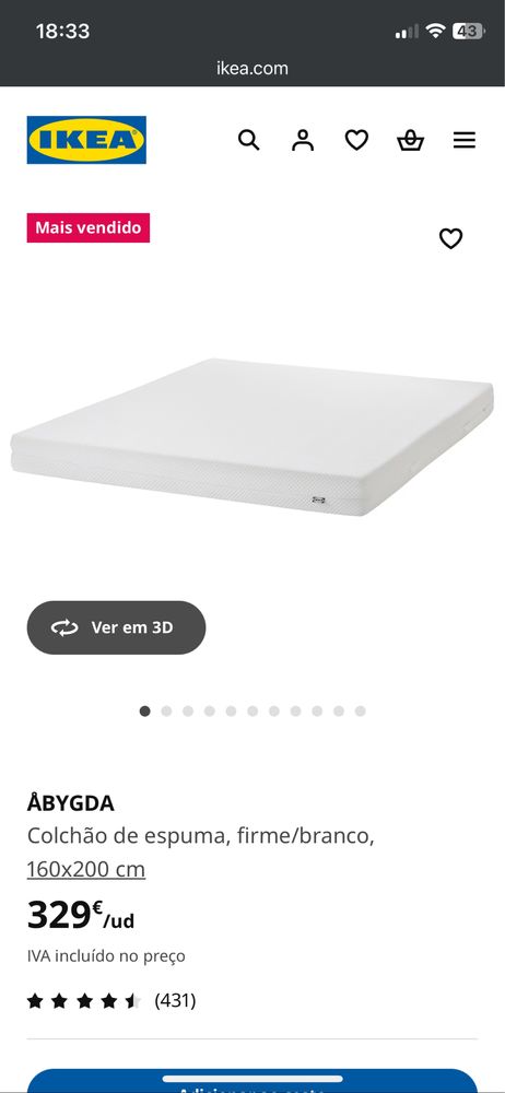 Colchão IKEA ÅBYGDA 200x160 em excelente estado