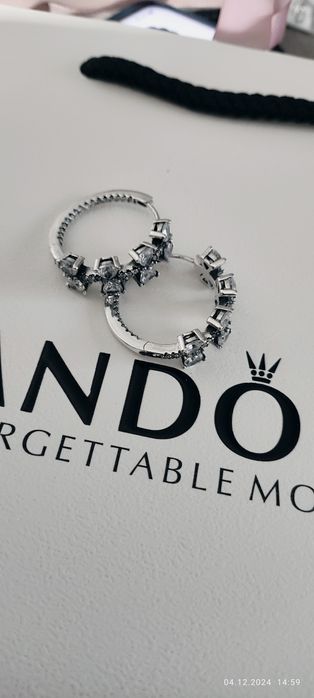 Пандора сережки серьги кульчики Pandora блискучий бант