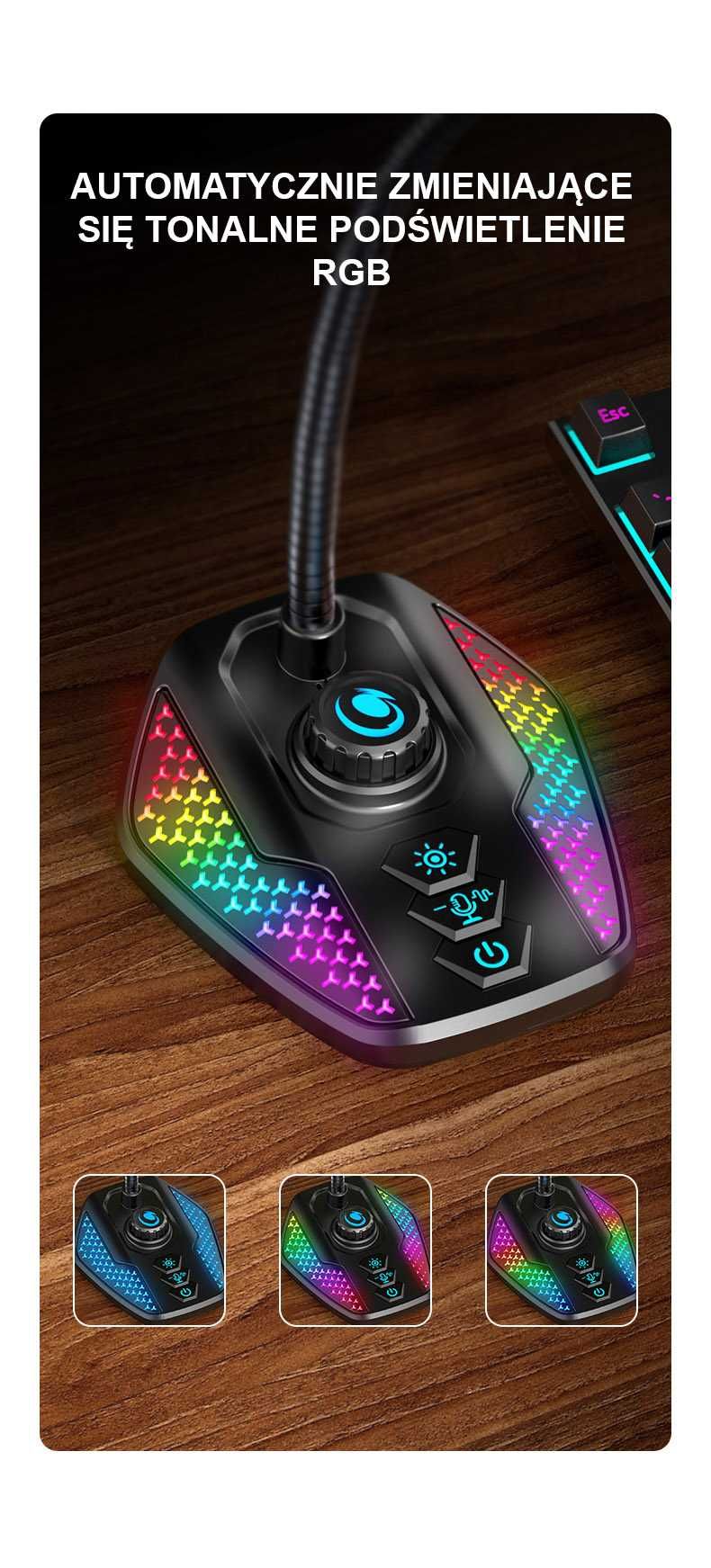 MIKROFON gamingowy RGB do KOMPUTERA laptopa LED usb
