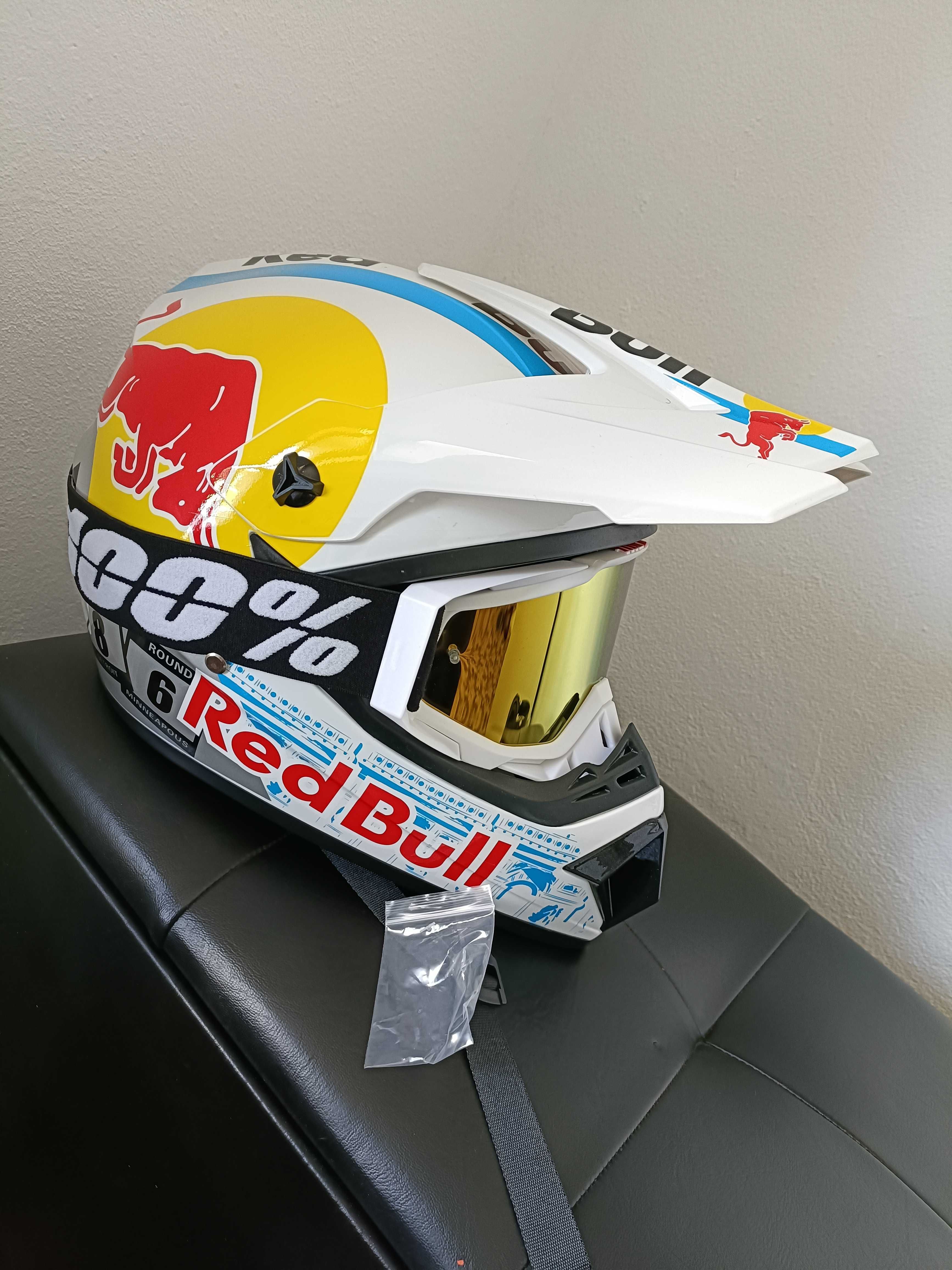 Capacete Red Bull Com Óculos NOVOS